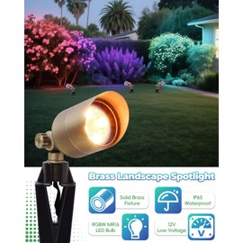 Makergroup Low Voltage Landscape Lighting, Halloween Spotlight Outdoor, Color Changing Landscape Light, 12V Brass Spot Light with RGBW MR16 LED Bulb,Christmas Outdoor Decorations for Yard Garden Lawn