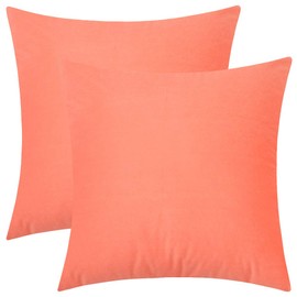 Rythome Set of 2 Comfortable Throw Pillow Cover for Bedding, Decorative Accent Cushion Sham Case for Couch Sofa, Soft Solid Velvet with Zipper Hidden - 20"x20", Living Coral