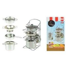 Toi-Toys 13002A Kochgeschirr aus Metall für Kinder Jungen Mädchen Rollenspiel Motorik Kinderzimmer Küche Topf Pfanne Sieb Deckel Kinderspielzeug Spielzeug