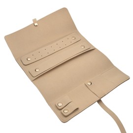 BECKLUXE Microfiber Faux Suede Travel Jewelry Accessories Organizer Roll Compact Jewellery Case Holder Portable Storage for Rings Necklaces Earrings Watches XS,S,M,L (Beige, M)