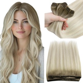 Sunny Hair Human Hair Sew in Extensions Blonde Weft Hair Extensions Light Ash Blonde Ombre Platinum Blonde Highlights Sew in Weft Hair Extensions Human Hair Straight Hair Extensions Weft 100g 18inch
