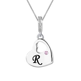 KunBead 18 inch Initial R Letter Pink Heart Alphabet Love Charm Birthday Pendant Necklace for Mom Daughter