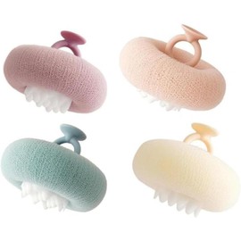 Shower Sponge, 4 Pieces Shower Sponges, Bath Sponge for Adults, Round Bath Sponge, Exfoliating Sponge, Hanging and Vacuuming, Dual Use Massage for Shower Bath (Multicolor)