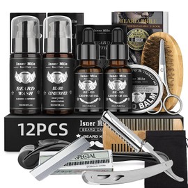 UTJCNVC Kit Barba para Hombre 12 en 1,Barba Kit Cuidado,Incluye aceite de barba,blsamo para barba,cortadora barba,cepillo barba,rodillo microagujas...
