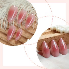 24 Pcs Blush Press on Nails Short Almond Nail Tips,YEFIUO Cat's Eye Acrylic Nail Kit Glitter Fake Nails Press ons Glue on Nails Full Cover Reusable False Nails with Strong Jelly Glue Tool for Ma'am