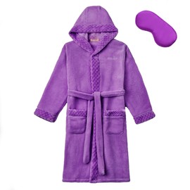 MGEOY Girls Flannel Robe Soft Hooded Terry Coth Robes for Kids With Silk Eye Sleep Mask Purple 8-9