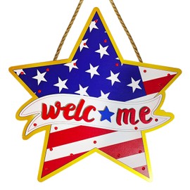 4th/ Fourth of July Decorative Welcome Wreath for Front Door Memorial Day Wooden Lighted Sign Battery model required for the product A23 23A 12V battery