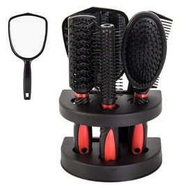 Healthcom Set of 5 Hair Combs Set Professional Salon Hair Cutting Brushes Sets Salon Hairdressing Styling Tool Mirror And Holder Stand Set Dressing Comb Kits for