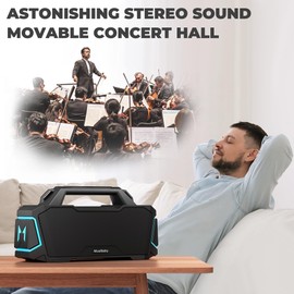 Bluetooth Speaker,MusiBaby M1 Wireless Speakers with Subwoofer,IPX6 Waterproof,20H Playtime,RGB Lights,Deep Bass,Portable,Large,Loud Speaker for Outdoor,Party,Camping,Backyard,Dual Pairing(Blk)