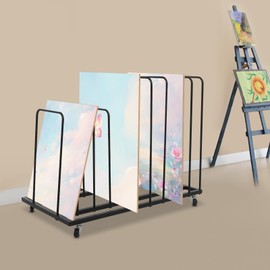 Sallurmose Art Storage Rack with Wheels,9-Section Art Drying Rack Metal Storage Stand Rolling,Multi-Purpose Drying & Display Stand for Canvas Boards,Panels,Crafts,Paintings (Black)