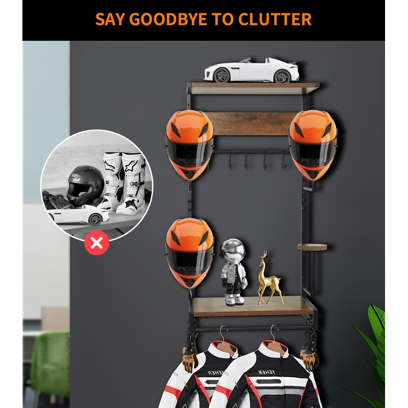 Motorcycle Helmet Rack Wall Mount, Retro Rust Helmet Holder with
