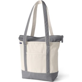 Lands' End Natural Long Handle Zip Top Canvas Tote Natural/silver Graphite Medium