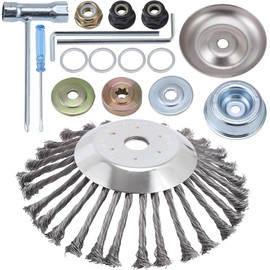 PLAXNS 10 Inch Rotary Steel Wire Brush Cutter Trimmer Head Weed Blade Cutter with Adapter Kit Compatible with Stihl, Husqvarna,String Trimmers, Gardening Lawnmower, Moss Grass Rust Removal