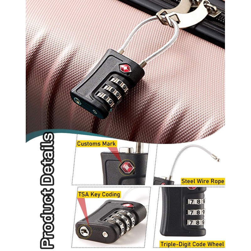 Oythiem TSA Approved Combination Luggage Locks & 4 Zipper Locks