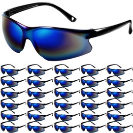 Kingdder 30 Pack Safety Glasses Bulk Scratch Resistant Goggles Eye Protection Glasses Blue Mirror Polycarbonate Lens