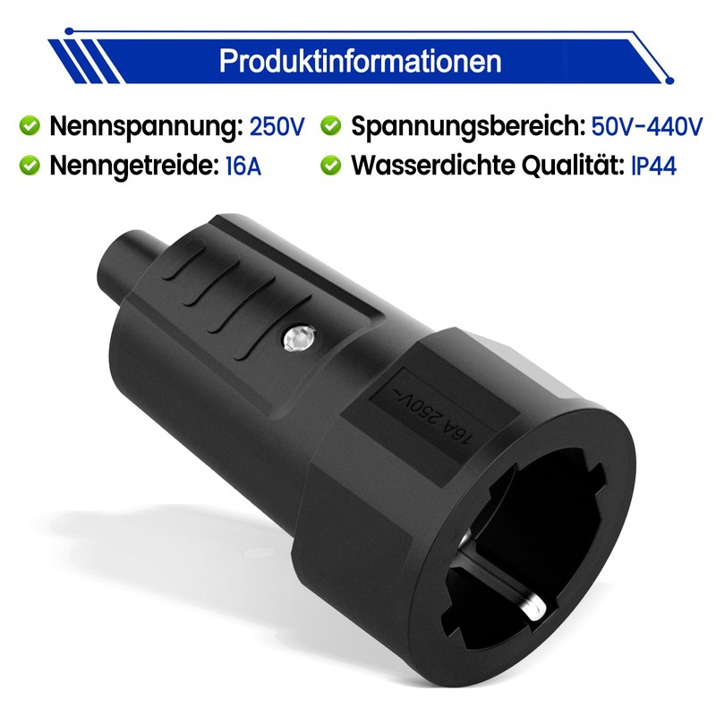 Oblinple Schuko Coupling 250 V 16 A, Plug Coupling with