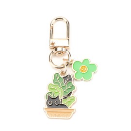 OBEISN Keyring Cat Flower Pot, Cute Flower Decoration for Bags, A Gift for Women, Friends or Sisters, Perfect as a Small Gift, Birthday Gift, Gift for Women, silver, S