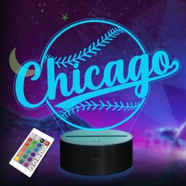 Baseball Gifts, Baseball Night Light, 3D Illusion Lamp for Boys Gift 16 Changing Color Remote Control Kids Room Lighting Ball Decor (Chicago)