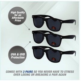 RAY SOLÉE USA Merchant | Sunglasses for Men, Women & Kids 3 Pack of Tinted Lenses with UVA & UVB Protection (Matte Black, Black)