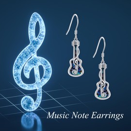 Music Note Earrings Sterling Silver Abalone Shell Guitar Dangle Music Earrings Music Jewelry for Women