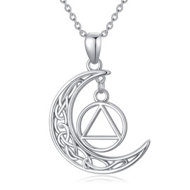 HARMONY BOLA Sobriety Gift 925 Sterling Silver Necklace with Alcoholics Anonymous AA Recovery Symbol Sobriety Gifts for Alcoholics Anonymous for Women Men, Sterling Silver
