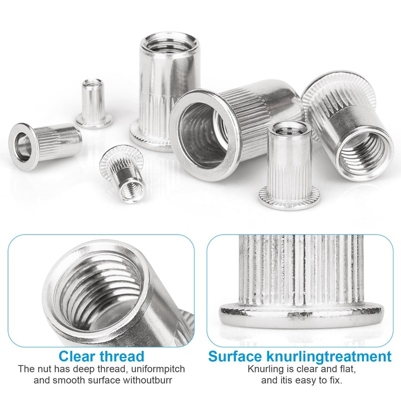 Vmuter 224Pcs Metric Rivet Nut Kits, 304(18-8) Stainless Steel Flat