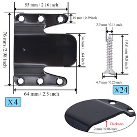 Universal Sectional Couch Connectors Sectional Couch Deep Clips Sectional Sofa Interlocking Sofa Connector Bracket 2 Sets 4 Piece Black Metal with Hardware 24 Piece 304 stainless steel Screws Ckyleole