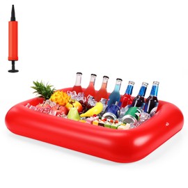 FillTouch Rectangular Inflatable Serving Bar Floating Drink Holder for Pool Inflatable Cup Holders Hot Tub Accessories for Adults Swimming Fun Drink Floats for Swimming Pool Party(Red)