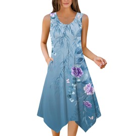 Zeagoo Vacation Dresses Beach Summer Casual Sundress O Neck Sleeveless Long Summer Dress 2025 Boho Print