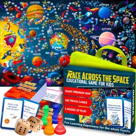 QUOKKA Space Board Game for Kids 8-12 - Learning Family Game for Teens and Adults - 130 Question Cards - Top Facts - Play Indoor & Outdoor - Educational Solar System Toy for 6 10 Year Olds
