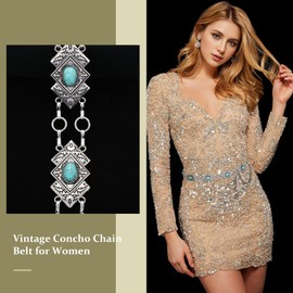 XZQTIVE Western Concho Belt for Women Silver Gold Chain Belt Cowgirl Belt for Dresses Jeans Country Concert Outfit