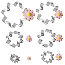 Nogeqi 6PCS Daisy Cookie Cutter, Metal Flower Cookie Cutters Set for Blossom Fondant Biscuit DIY Kitchen Baking Supplies, Dishwasher Safe (1.02/1.93/2.68/3.23/3.86/4.33 Inch)
