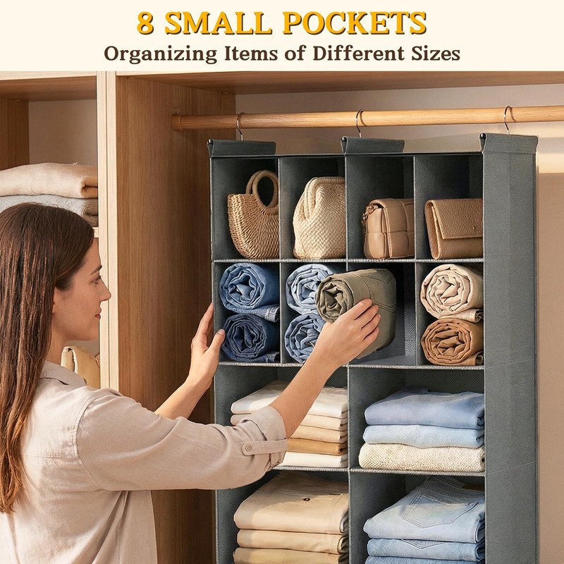 4 Tier Hanging Closet Organizer, 12 Compartments Dual Row Storage,