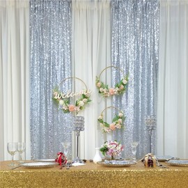 SquarePie Sequin Curtain 2FT x 8FT Silver 2pcs Backdrop Background for Wedding Party Christmas