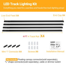 VANoopee 16FT H Track Lghting Rails H Type Track Light Rails Black H Track Rail Kit, End Caps & Live End Feed Connector Included, Compatible with Single Circuit 120V H Style Track System & Track Heads