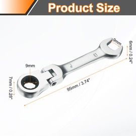 HARFINGTON Flex-Head Ratcheting Combination Wrench 9mm Metric 72-Teeth CR-V Steel Polished Chromium Plating Open End Ratchet Spanner Gear for Fasteners Nut Bolt