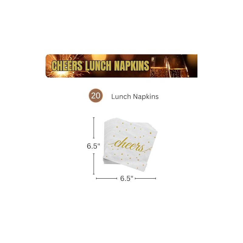 Blue Orchards Cheers Napkins (20 Pieces) - Disposable White and