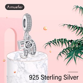 Amuefer Jewellery Number Dangle Charms 13 16 18 21 30 40 50 60th 925 Sterling Silver Birthday Charms for Women Bracelets, Silver, Cubic Zirconia