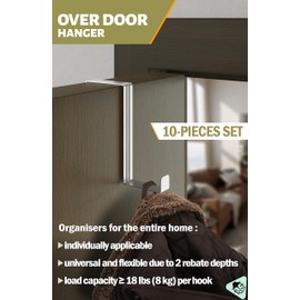Menz Over Door Hanger – 10 pcs. in Silver - Coat Hooks 3.6 cm (1.4") + 4.1 cm (1.6") - Over Door Hook for Hanging Clothes, Coat Rack