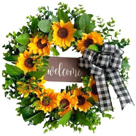 Unbranded 17 Inch Sunflower Wreath with Welcome Artificial for Door Wall Front Porch Decor