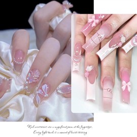 3D Bow Nail Charms, Pink White Nail Bow Pearl Heart-Shaped Flower for Nails, DIY Craft, Colorful Nail Art Bows, Nail Bow Charms with Multicolor Shapes, for Women and Girls Nail Decoration