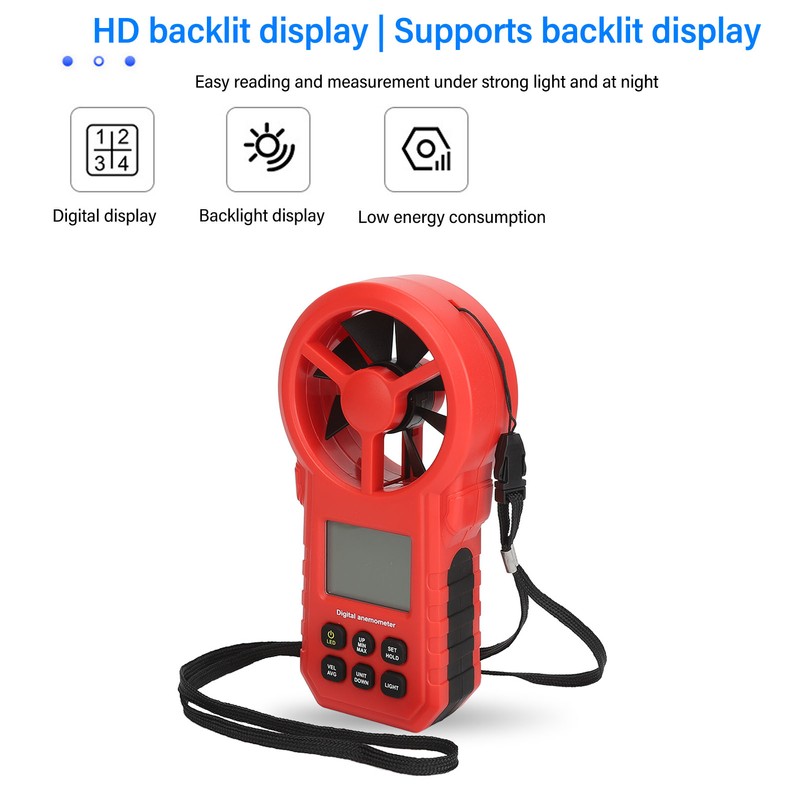 Digital Temperature Wind Speed Meter High Accuracy 5 Units Handheld