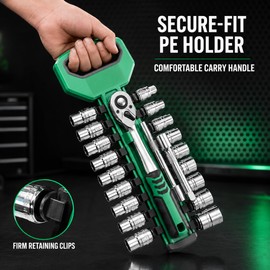 72-Tooth Ratchet Socket Set for Auto & Home Repair – CR-V Metric & SAE Sockets with Quick-Release Handle