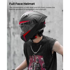 AUBOA Full Face Motorcycle Helmets for Adult Men Women, Dual Visor DOT Motorbike Racing Street Bike Helmet Model MF565 (Black Red, 2XL)