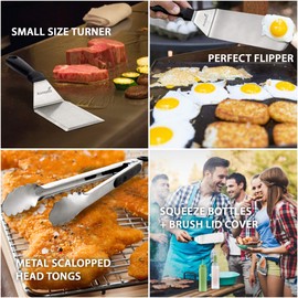 Metal Spatula Set of 4 - Griddle Accessories kit - Grill Flat Spatula Pancake Flipper Hamburger Turner - Metal Utensil Great for BBQ Grill Flat Top Cast Iron Griddle - Commercial Grade