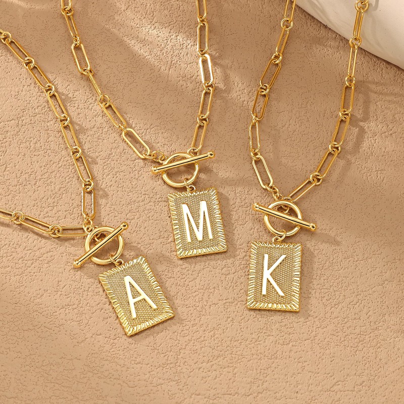 Tewiky Gold Initial Necklaces for Women Square Letter Pendant Necklace