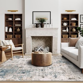 QD-Udreamy 8x10 Area Rugs - Machine Washable Area Rugs for Living Room, Soft Washable Rugs 8x10, Non-Slip Area Rug, Stain Resistant Abstract Low Pile Thin Rug