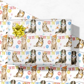 GIOLNIAY Dog Birthday Wrapping Paper for Kids, Boys, Girls - Cute Puppy Party Design for Dog Lovers & Pet Gift Wrapping - 28 x 40 Inches, 4 Folded Sheets, Easy to Store