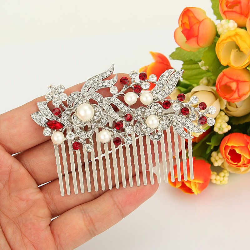 EVER FAITH Austrian Crystal Cream Simulated Pearl Flower Leaf Vine