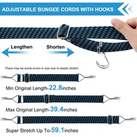Newthinking 4 Pack Adjustable Bungee Cords with Hooks, Heavy Duty Flat Bungee Cords Elastic Straps for Bicycles Camping Tent Luggage Fixing (Blue, 1M)